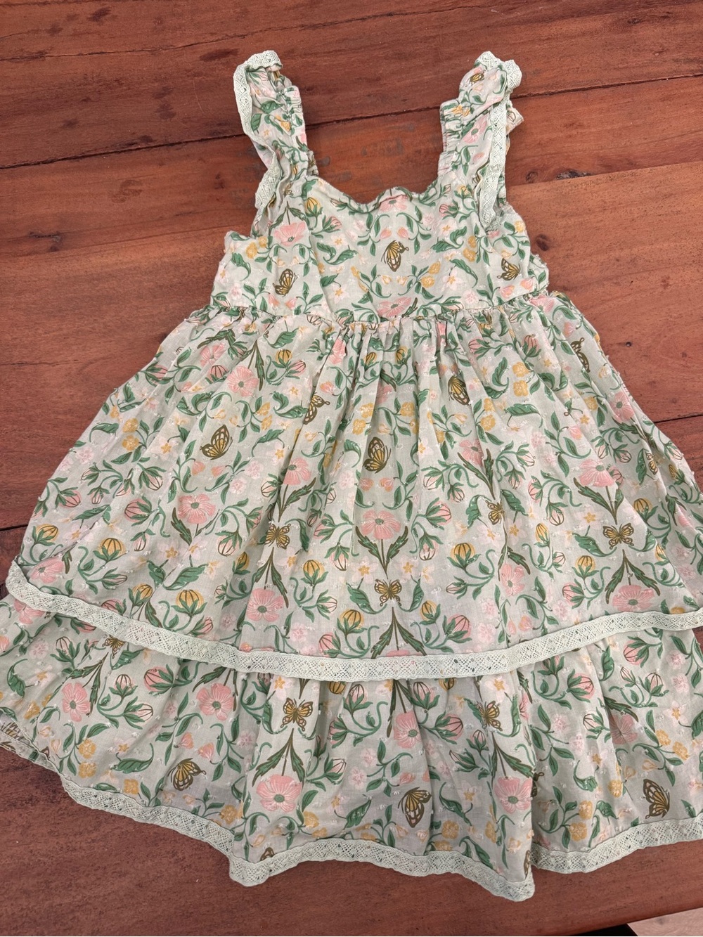 cupcakes & cashmere Girls Floral Tiered Dress — Pink, Green & Gold
